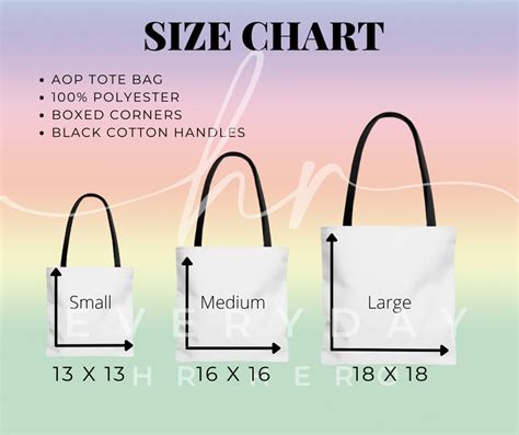 tote bag sizes chart.